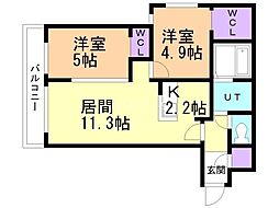 FLYINGHOUSE円山 2LDKの間取図画像