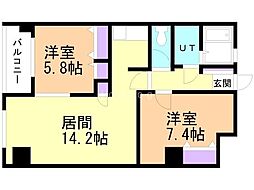 リベルティ山鼻 2LDKの間取図画像