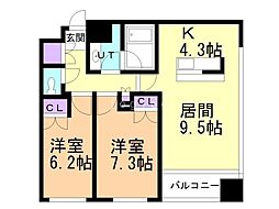 グランカーサ裏参道 2階2LDKの間取り