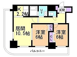 ティアラタワー中島倶楽部 6階2LDKの間取り