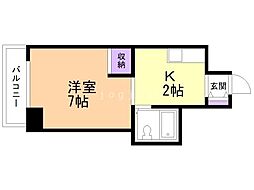 ロイヤル宮の森 4階1Kの間取り
