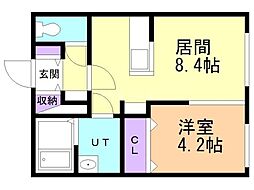 札幌市営東西線 西18丁目駅 徒歩9分の賃貸マンション 2階1LDKの間取り