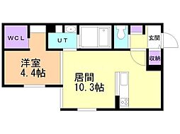 札幌市営東西線 西18丁目駅 徒歩13分の賃貸マンション 1階1LDKの間取り