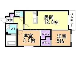 札幌市電2系統 幌南小学校前駅 徒歩4分の賃貸マンション 4階2LDKの間取り