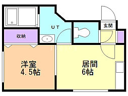 ブランノワール北2条 2階1DKの間取り