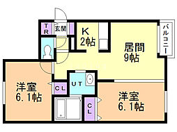 ル・ファール大通 3階2LDKの間取り
