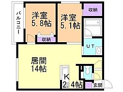 札幌市中央区南九条西15丁目マンション 2LDKの間取図画像