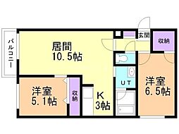 ノルテ円山 2LDKの間取図画像
