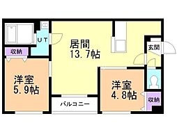 札幌市中央区南七条西16丁目マンション 2LDKの間取図画像