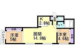 札幌市中央区南四条東4丁目マンション 2LDKの間取図画像