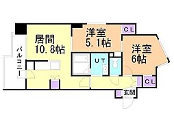 ウエリスアーバン円山 2LDKの間取図画像