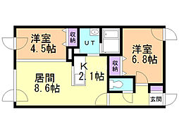 ステラ美術館通 2LDKの間取図画像