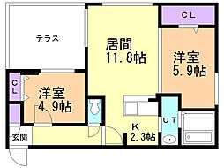 ラディア北円山 2LDKの間取図画像