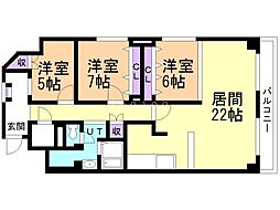 西線グランドハイツ 3LDKの間取図画像