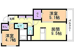 アッパーヴィレッジ 2LDKの間取図画像