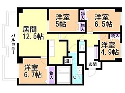 シーアイマンション円山西棟 4LDKの間取図画像