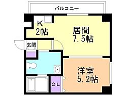 グランカーサ南11条 1LDKの間取図画像