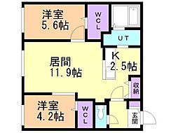 札幌市中央区南十三条西7丁目マンション 2LDKの間取図画像