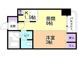 サンシャインシティ弐番館 1Kの間取図画像