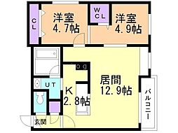 札幌市中央区北七条西11丁目マンション 2LDKの間取図画像