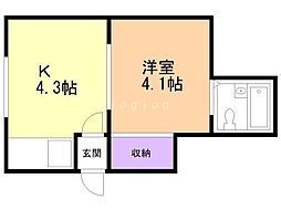 ロミ円山 1Kの間取図画像