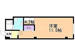 ロムペリィビル 1Kの間取図画像