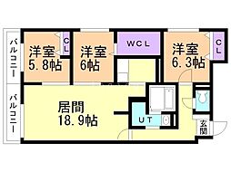 ZABOHILLSMINAMI16JO 3LDKの間取図画像