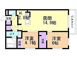 札幌市中央区南十五条西8丁目マンション 2LDKの間取図画像