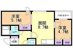 トレヴェンティ美術館西 2LDKの間取図画像