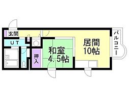 山京ガーデンハイツ西15 1LDKの間取図画像