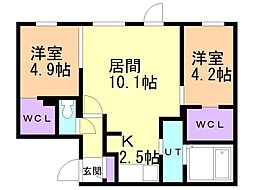 NOVA北円山 2LDKの間取図画像