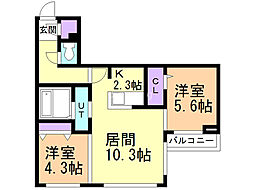コローレサウスエイト 2LDKの間取図画像