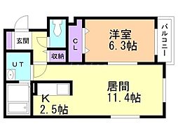 ラパーチェ山鼻 1LDKの間取図画像