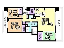 グレイスコート円山公園 3LDKの間取図画像