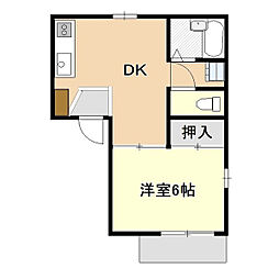 マドリードタウンA 2階1DKの間取り