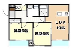 アビタシオン本町東棟 2LDKの間取図画像