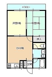 グリーンハイツ 2DKの間取図画像