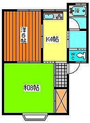 アーバンティなかのA棟 2Kの間取図画像