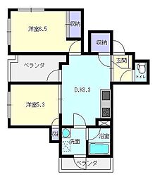 WhiteCube 2DKの間取図画像