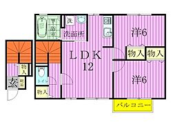 吉野ハイツ3 2LDKの間取図画像