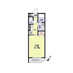 メグリオ新松戸 1Kの間取図画像