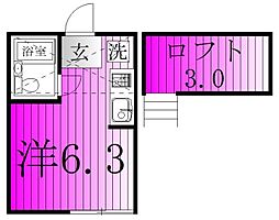 キャピタル八柱 ワンルームの間取図画像