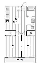 コーポ田中 2DKの間取図画像