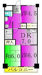 オークマ第二レジデンス 3DKの間取図画像