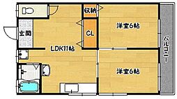 ハイツオーロラ 2LDKの間取図画像
