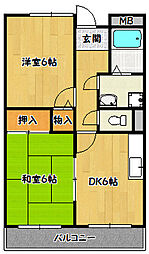 ロワジール山手 2DKの間取図画像
