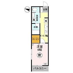 ナチュラルフロント鈴蘭台 1Kの間取図画像