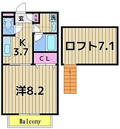ヴィレヂ・ハピネス-7 1Kの間取図画像