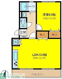 サニーハイツ土方 2階1LDKの間取り