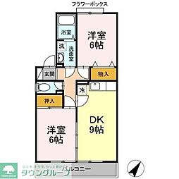 ヒルサイドタウンA棟 2DKの間取図画像
